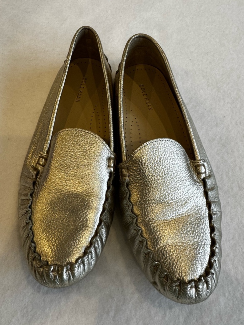 Cole Haan Women's Metallic Gold Driving Loafers Size 9.5M EUC